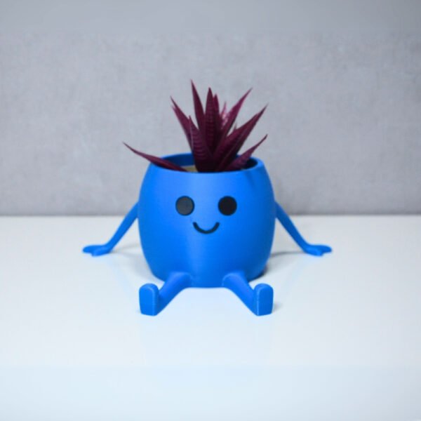 3D Oturan Mini Saksı - Mavi